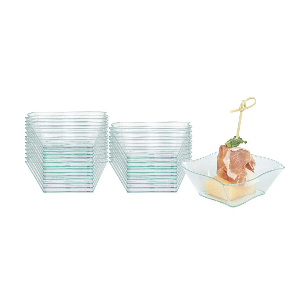 restaurantware Mini Serve 6 oz Square Seagreen Plastic Aqua Bowl - 3 1/4" x 3 1/4" x 1 1/2" - 100 count box