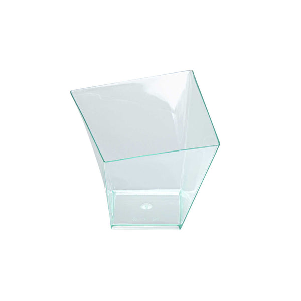 Restaurantware Mini Serve 6 Oz Square Seagreen Plastic Large Girata Dish - 3 1/4" X 2 3/4" X 3" - 100 Count Box
