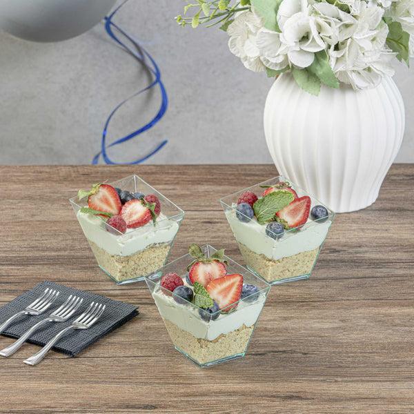 Restaurantware Mini Serve 6 Oz Square Seagreen Plastic Large Girata Dish - 3 1/4" X 2 3/4" X 3" - 100 Count Box