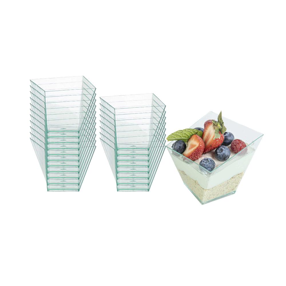 restaurantware Mini Serve 6 oz Square Seagreen Plastic Large Girata Dish - 3 1/4" x 2 3/4" x 3" - 100 count box