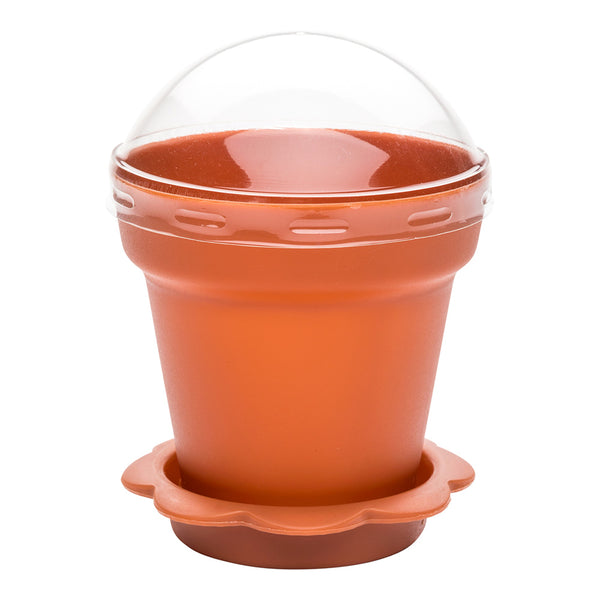 Restaurantware Mini Serve 6 Oz Terracotta Plastic Mini Flower Pot Cup - With Lid - 3" X 3" X 3" - 100 Count Box