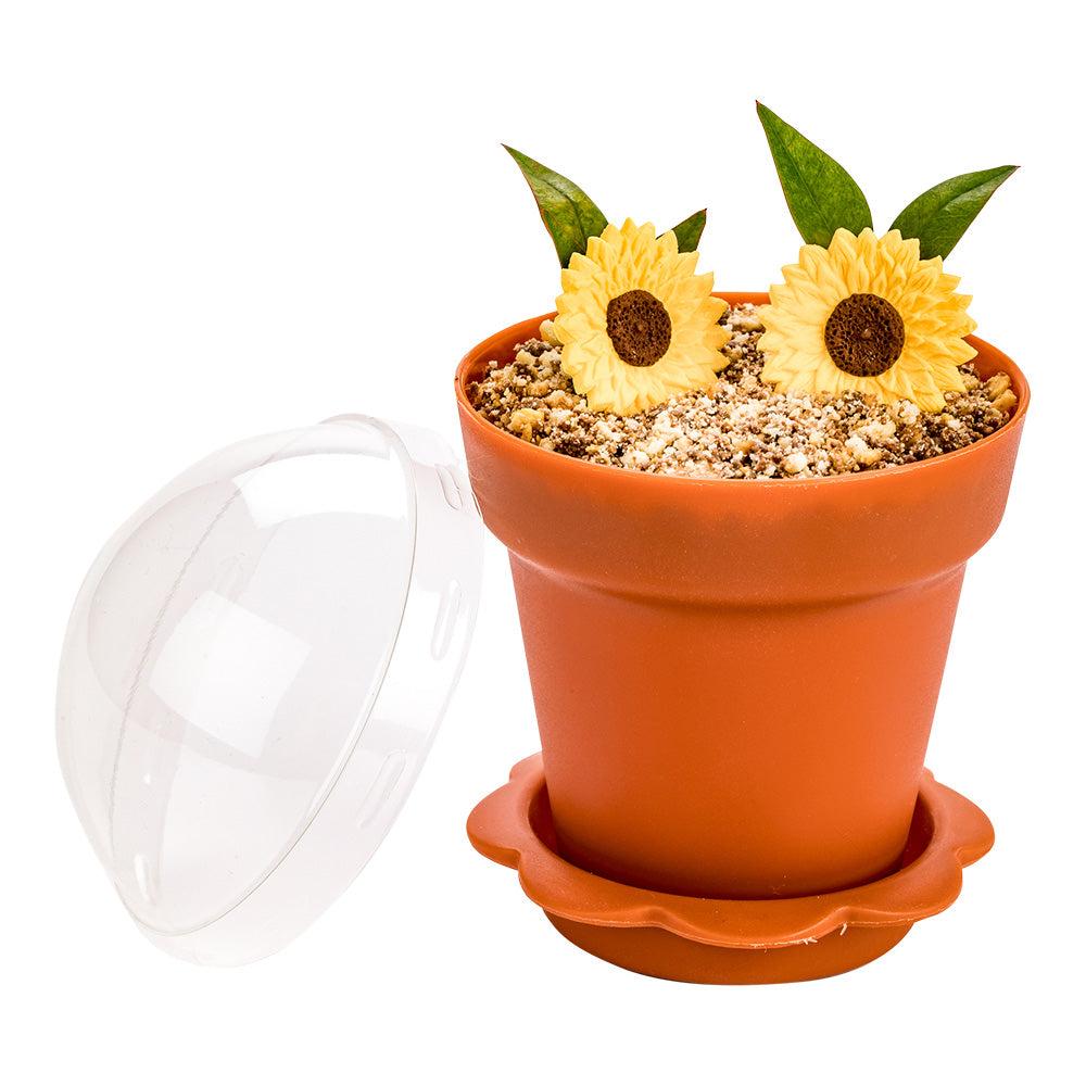 restaurantware Mini Serve 6 oz Terracotta Plastic Mini Flower Pot Cup - with Lid - 3" x 3" x 3" - 100 count box
