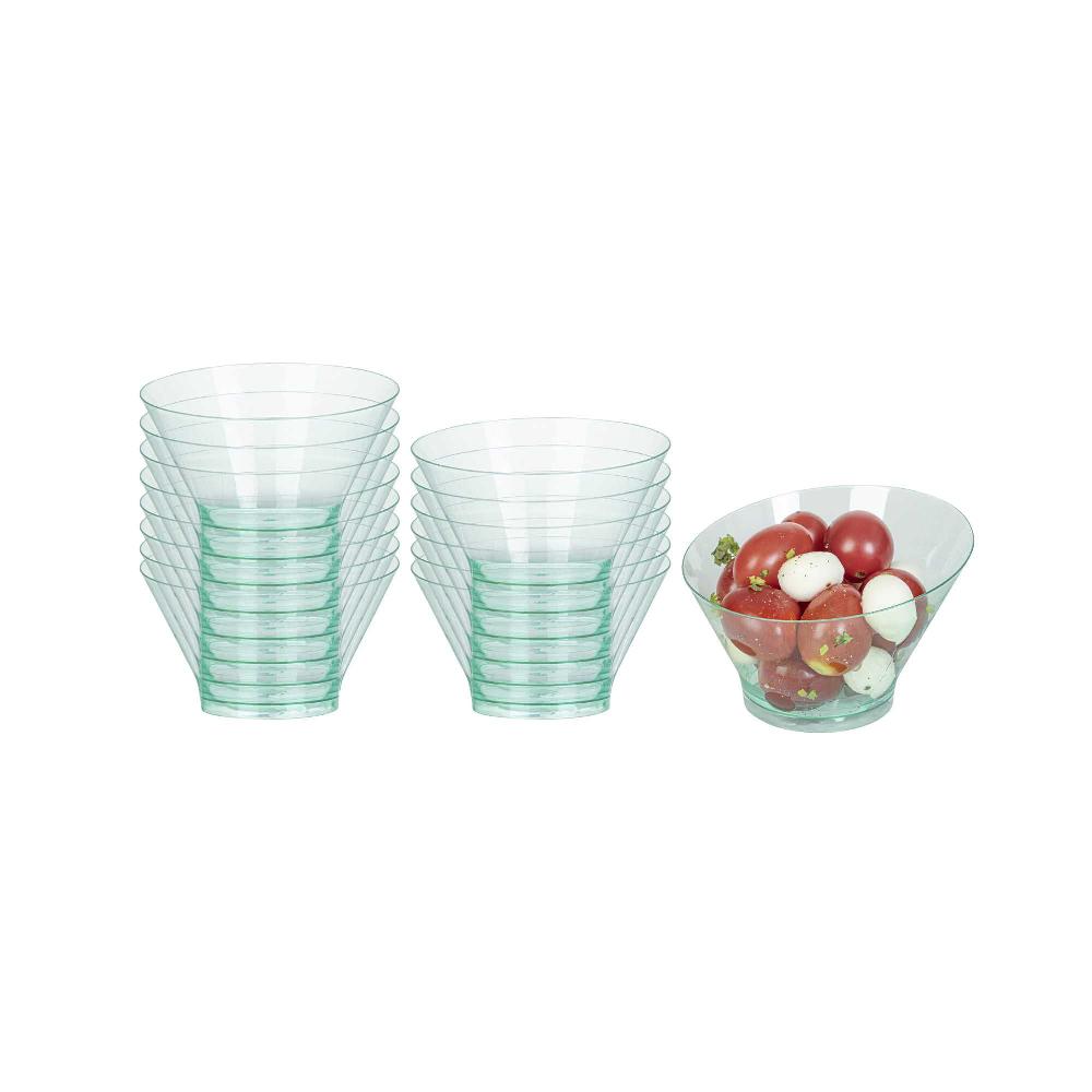 restaurantware Mini Serve 7 oz Round Seagreen Plastic Incline Bowl - 4 1/4" x 4 1/4" x 2 3/4" - 100 count box