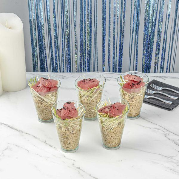 Restaurantware Mini Serve 7 Oz Round Seagreen Plastic Incline Glass - 3" X 3" X 4" - 100 Count Box