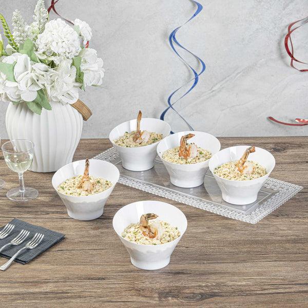 Restaurantware Mini Serve 7 Oz Round White Plastic Incline Bowl - 4 1/4" X 4 1/4" X 2 3/4" - 100 Count Box