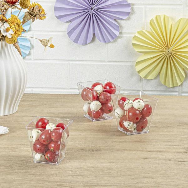 Restaurantware Mini Serve 8 Oz Square Clear Plastic Large Kova Cup - 2 3/4" X 2 3/4" X 2 3/4" - 100 Count Box