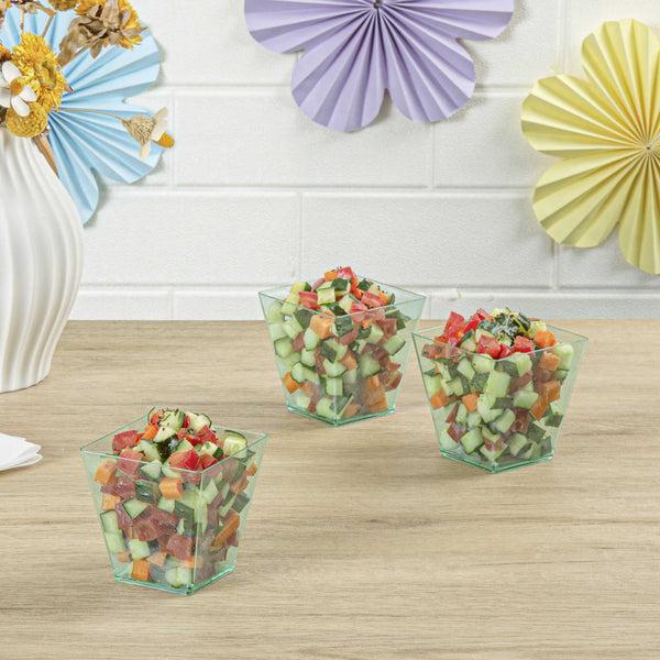 Restaurantware Mini Serve 8 Oz Square Seagreen Plastic Large Kova Cup - 2 3/4" X 2 3/4" X 2 3/4" - 100 Count Box