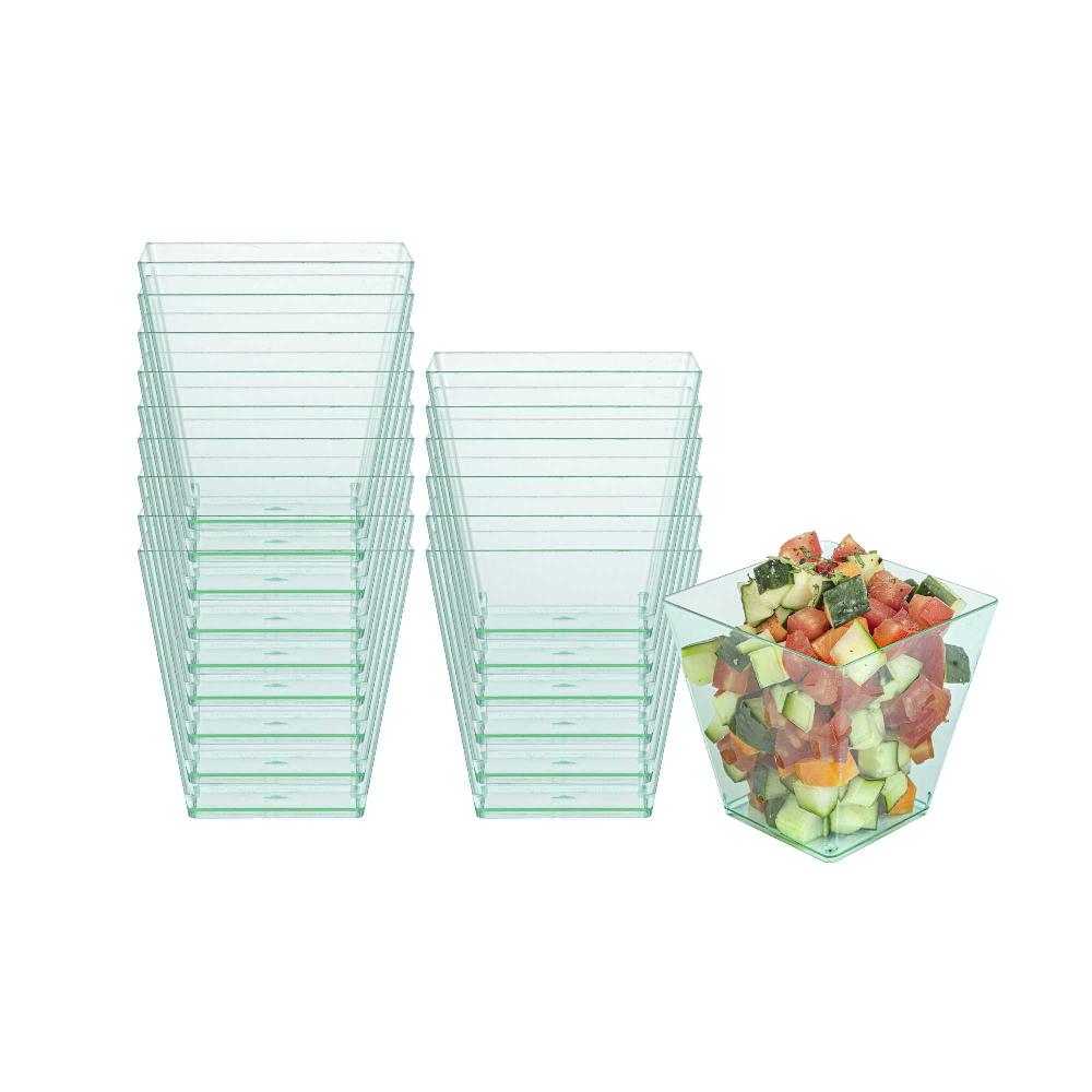 restaurantware Mini Serve 8 oz Square Seagreen Plastic Large Kova Cup - 2 3/4" x 2 3/4" x 2 3/4" - 100 count box