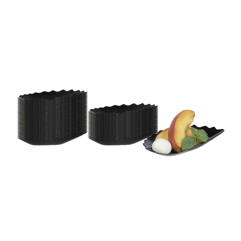 restaurantware Mini Serve Black Plastic Mini Coquille Plate - 3 1/4" x 3 1/4" x 1/2" - 100 count box