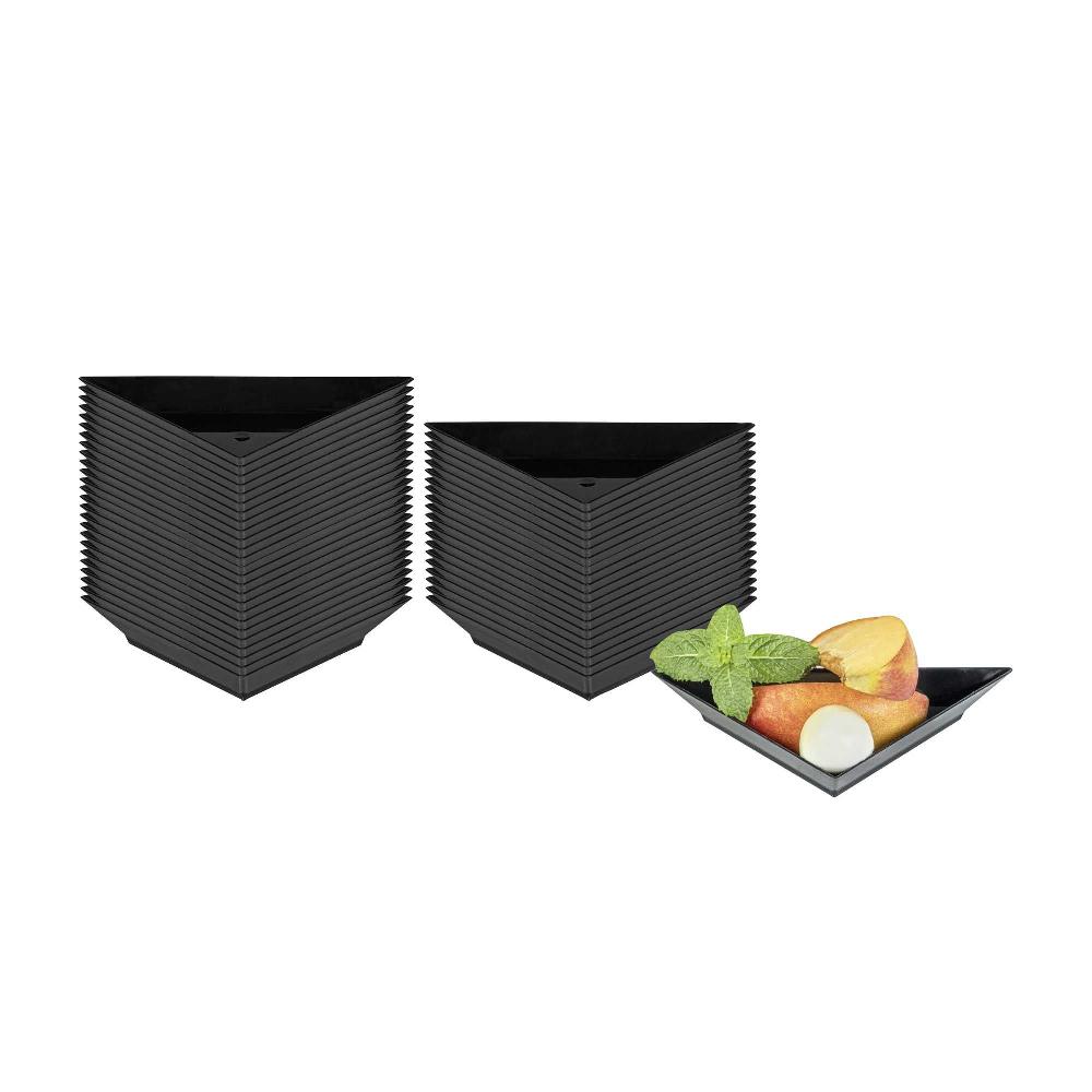 restaurantware Mini Serve Black Plastic Mini Triangolo Appetizer Plate - 4" x 2" - 100 count box