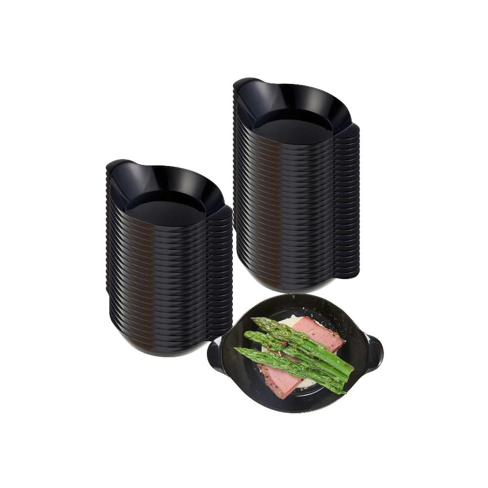 restaurantware Mini Serve Oval Black Plastic Mini Handled Plate - 3 3/4" x 2 1/2" - 100 count box