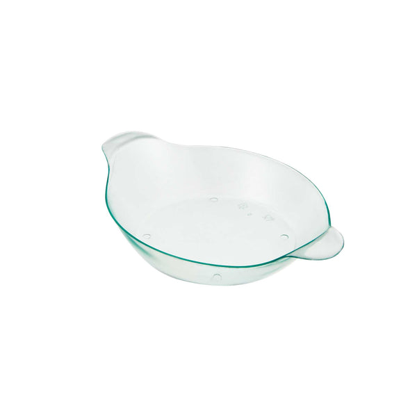 Restaurantware Mini Serve Oval Seagreen Plastic Mini Handled Plate - 3 3/4" X 2 1/2" - 100 Count Box