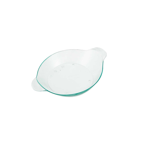 Restaurantware Mini Serve Oval Seagreen Plastic Mini Handled Plate - 3 3/4" X 2 1/2" - 100 Count Box