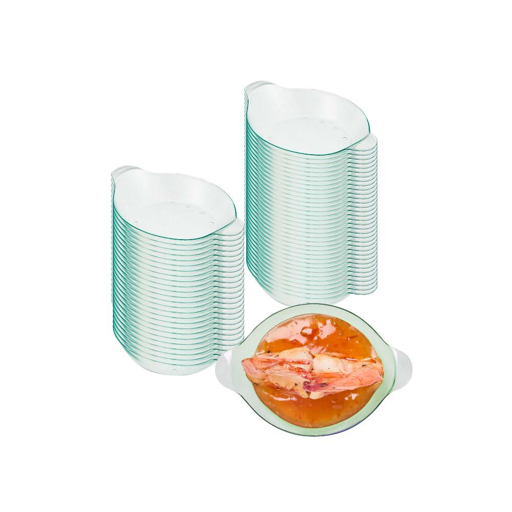 restaurantware Mini Serve Oval Seagreen Plastic Mini Handled Plate - 3 3/4" x 2 1/2" - 100 count box