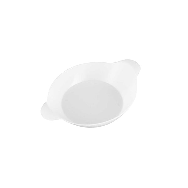 Restaurantware Mini Serve Oval White Plastic Mini Handled Plate - 3 3/4" X 2 1/2" - 100 Count Box