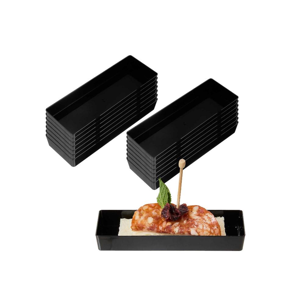restaurantware Mini Serve Rectangle Black Plastic Modern Plate - 5 1/4" x 1 3/4" x 3/4" - 100 count box