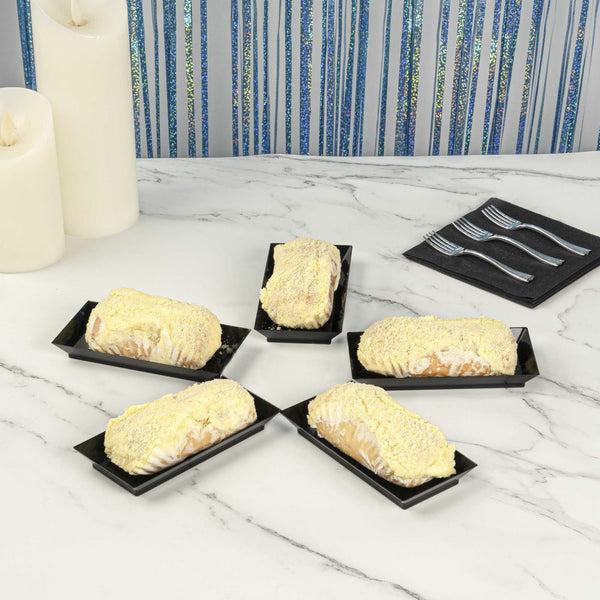 Restaurantware Mini Serve Rectangle Black Plastic Plate - 5" X 2 1/2" X 1/2" - 100 Count Box