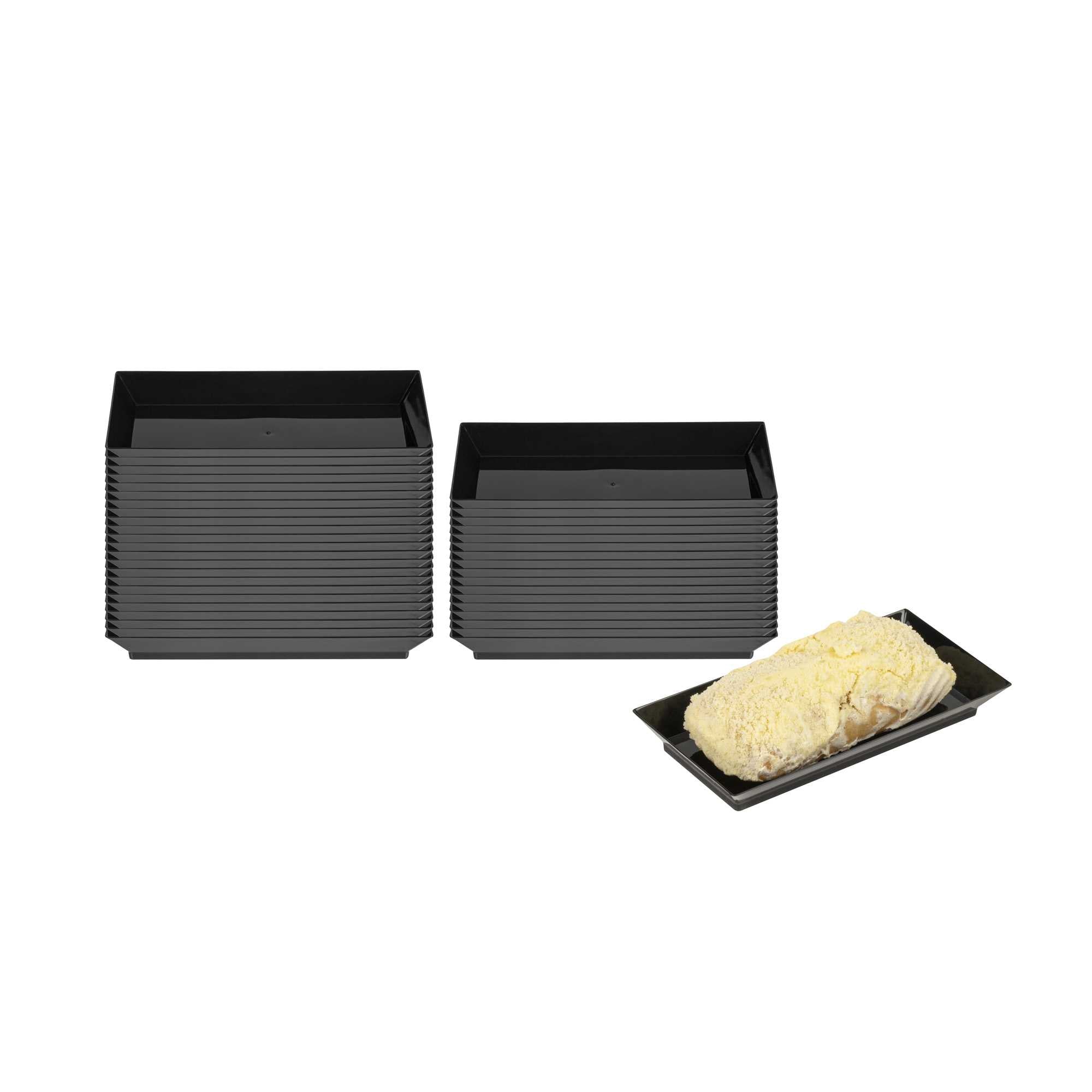 restaurantware Mini Serve Rectangle Black Plastic Plate - 5" x 2 1/2" x 1/2" - 100 count box