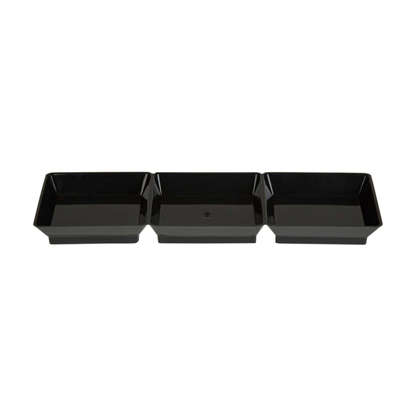 Restaurantware Mini Serve Rectangle Black Plastic Terzetto Mini Plate - 3 Compartments - 7 1/2" X 2 1/2" X 1/2" - 100 Count Box