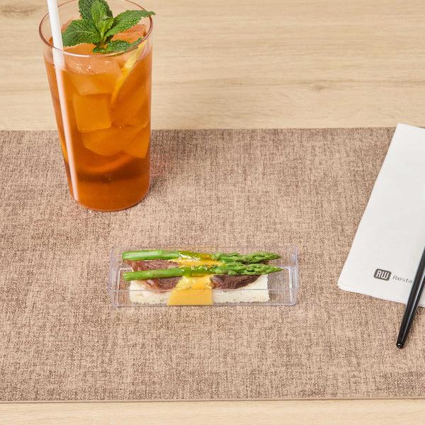 Restaurantware Mini Serve Rectangle Clear Plastic Modern Plate - 5 1/4" X 1 3/4" X 3/4" - 100 Count Box