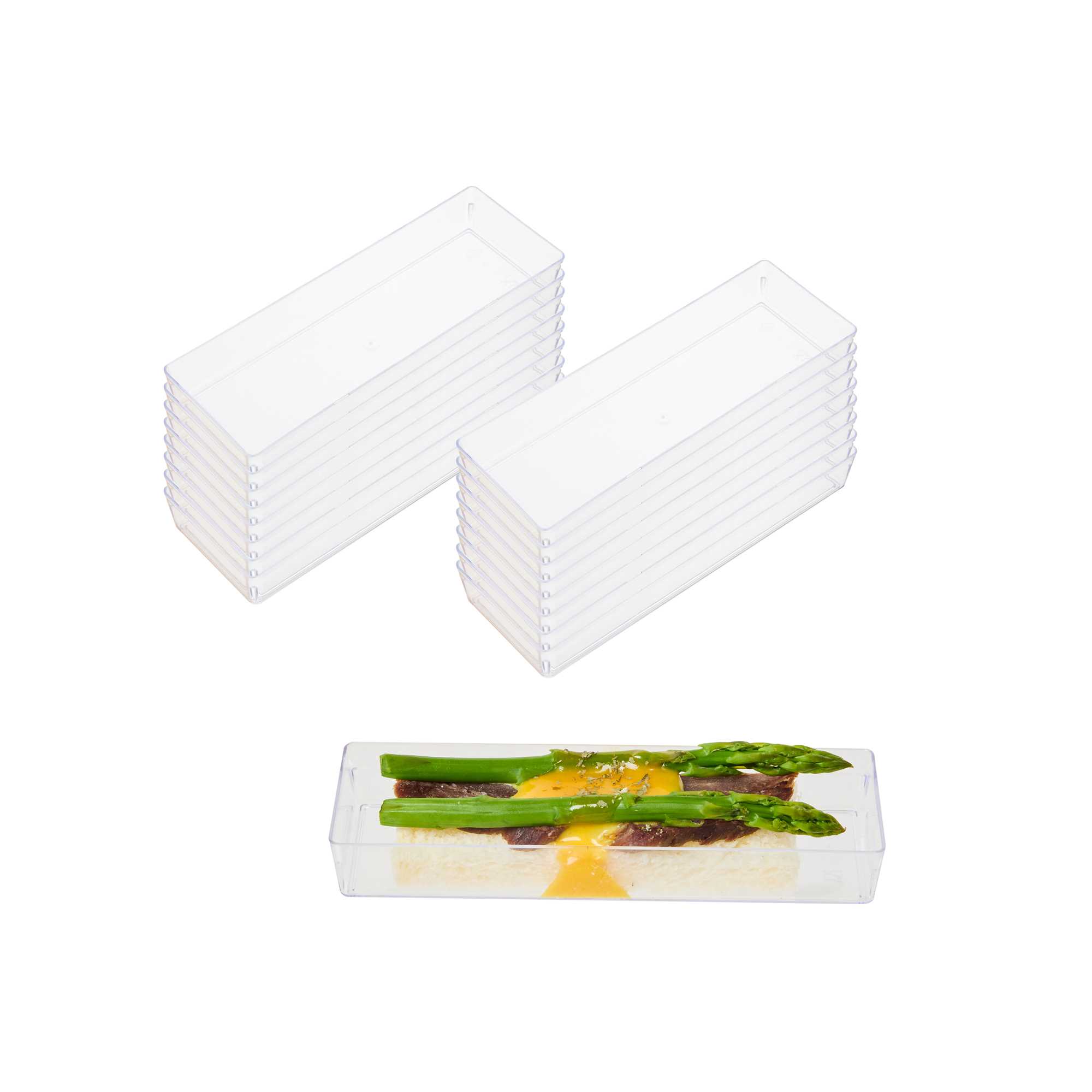 restaurantware Mini Serve Rectangle Clear Plastic Modern Plate - 5 1/4" x 1 3/4" x 3/4" - 100 count box