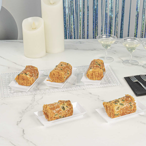 Restaurantware Mini Serve Rectangle White Plastic Plate - 5" X 2 1/2" X 1/2" - 100 Count Box