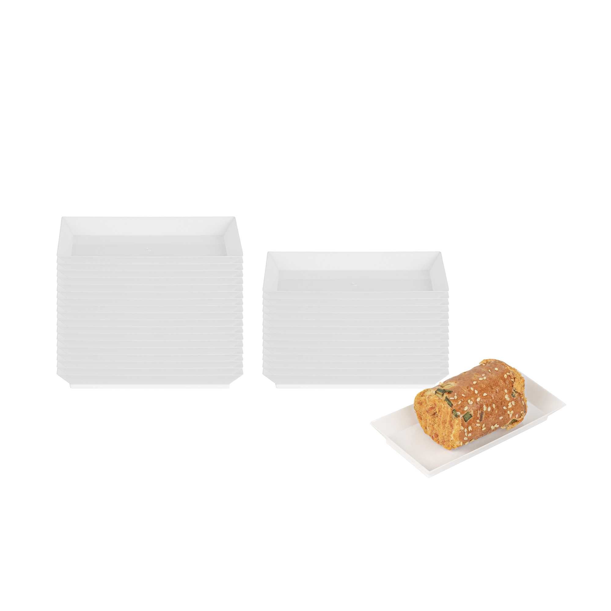 restaurantware Mini Serve Rectangle White Plastic Plate - 5" x 2 1/2" x 1/2" - 100 count box