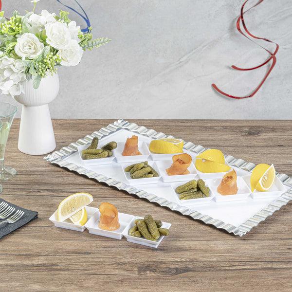 Restaurantware Mini Serve Rectangle White Plastic Terzetto Mini Plate - 3 Compartments - 7 1/2" X 2 1/2" X 1/2" - 100 Count Box