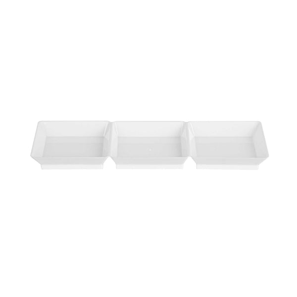 Restaurantware Mini Serve Rectangle White Plastic Terzetto Mini Plate - 3 Compartments - 7 1/2" X 2 1/2" X 1/2" - 100 Count Box