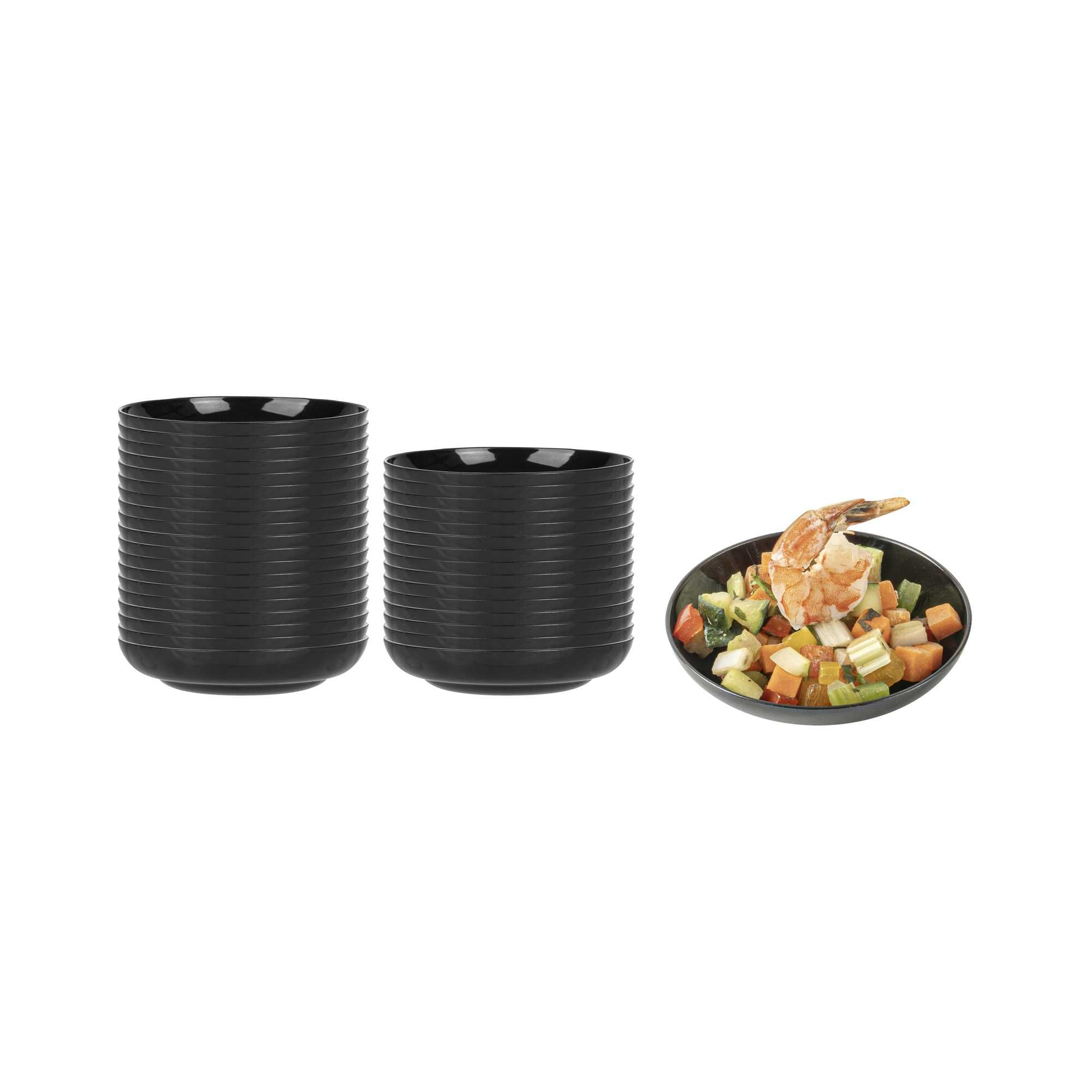 restaurantware Mini Serve Round Black Plastic Mini Rotondo Plate - 3 1/4" x 3 1/4" x 3/4" - 100 count box