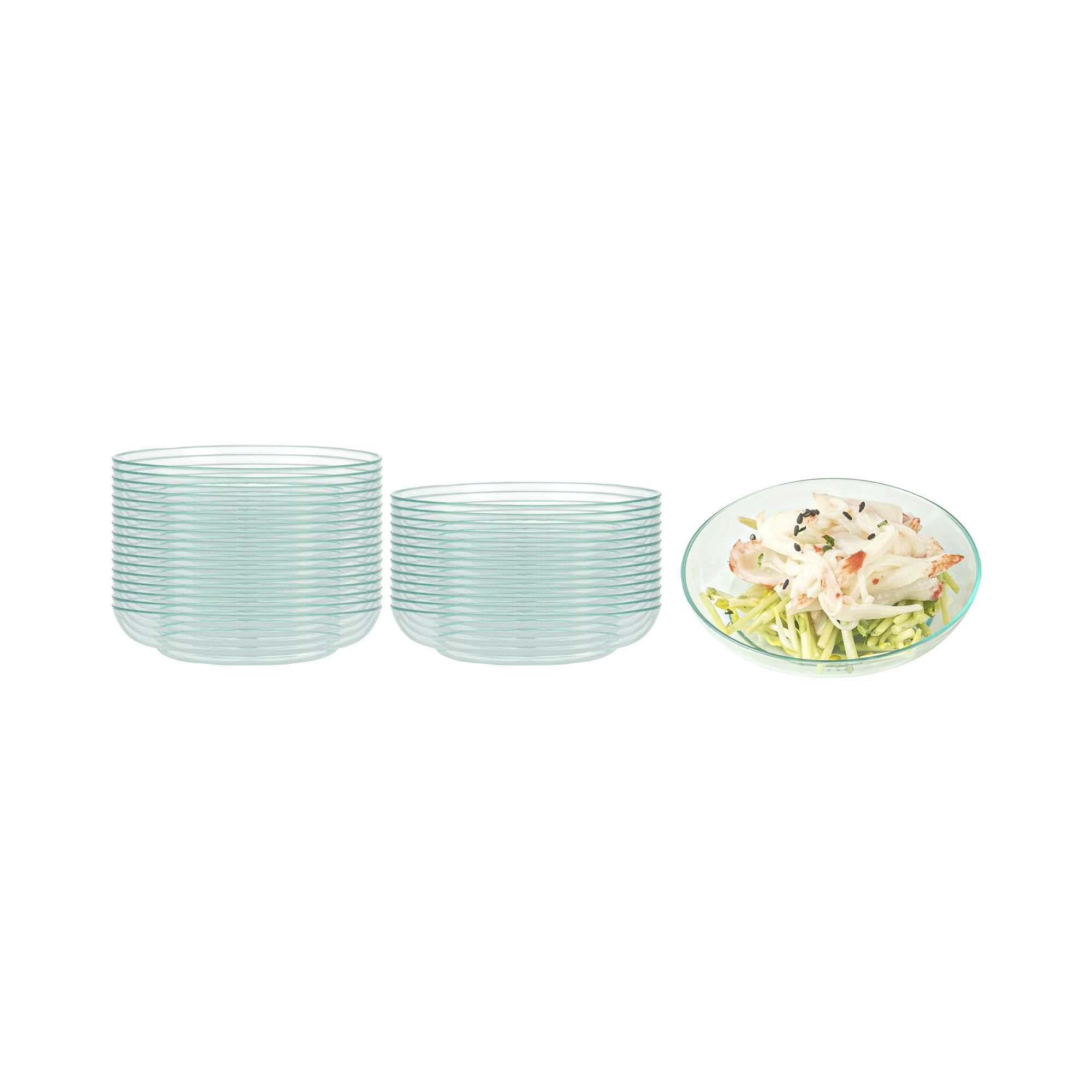 restaurantware Mini Serve Round Seagreen Plastic Mini Rotondo Plate - 3 1/4" x 3 1/4" x 3/4" - 100 count box