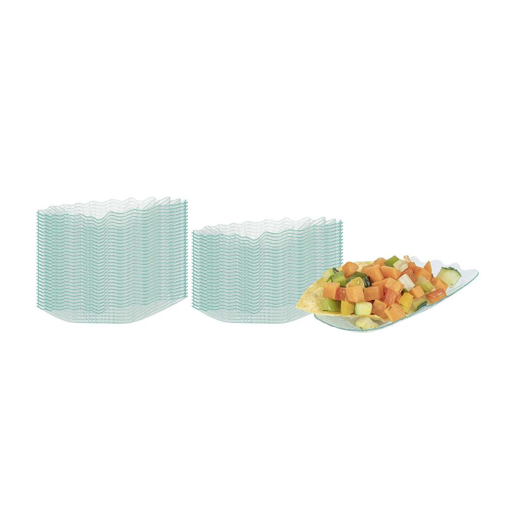 restaurantware Mini Serve Seagreen Plastic Mini Coquille Plate - 3 1/4" x 3 1/4" x 1/2" - 100 count box
