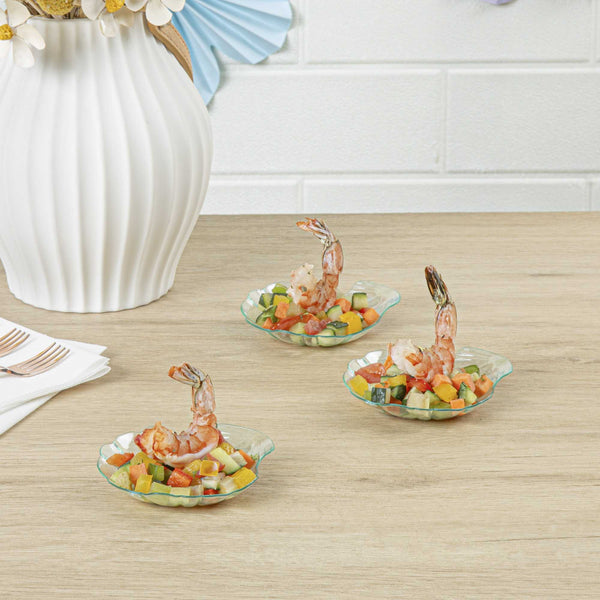 Restaurantware Mini Serve Seagreen Plastic Shell Plate - 3 1/4" X 3 1/4" X 1/2" - 100 Count Box