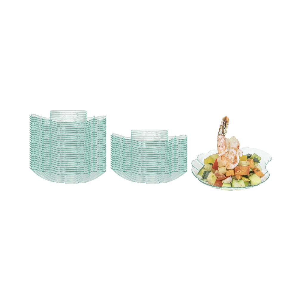 restaurantware Mini Serve Seagreen Plastic Shell Plate - 3 1/4" x 3 1/4" x 1/2" - 100 count box