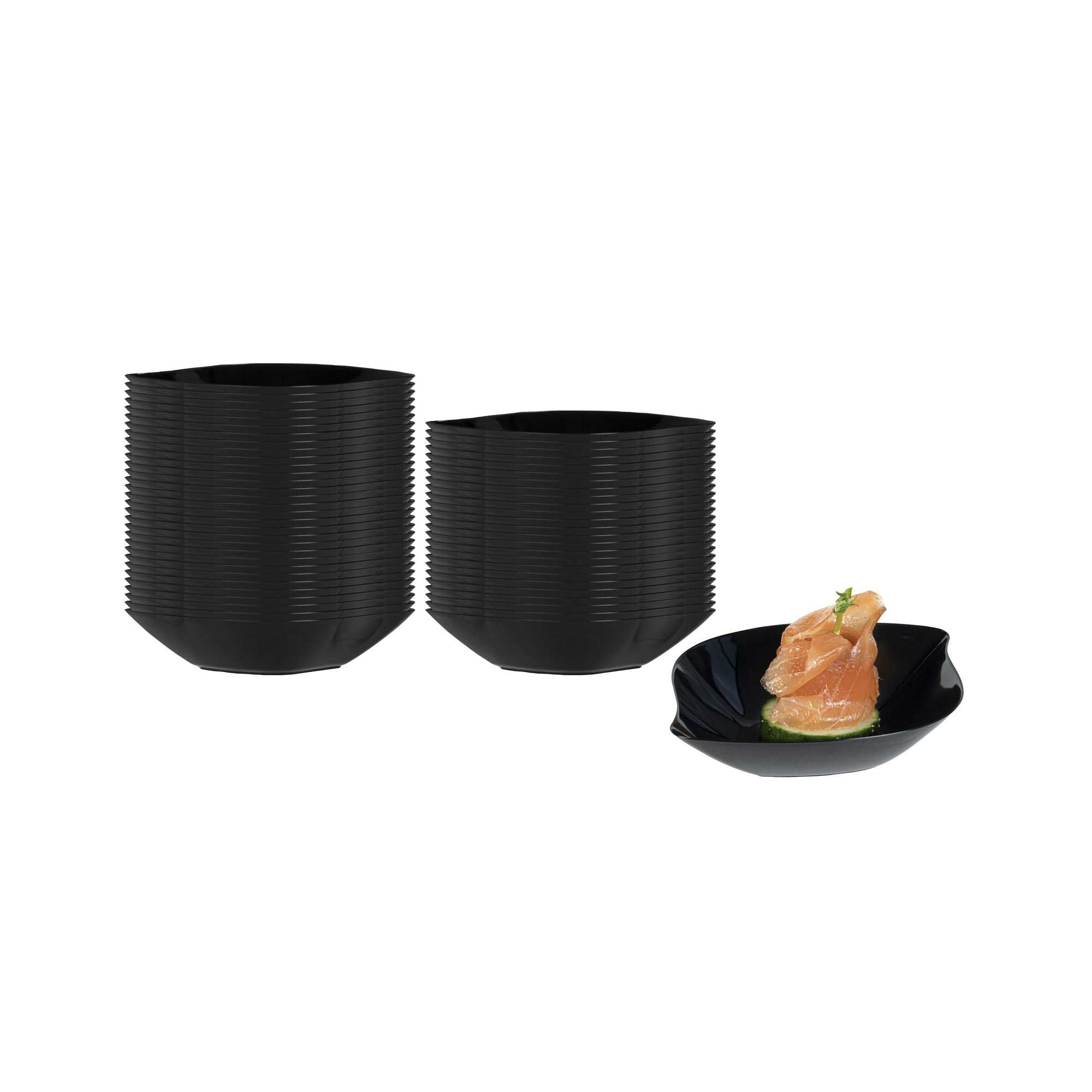 restaurantware Mini Serve Square Black Plastic Comma Plate - 3 1/2" x 4 1/2" x 1" - 100 count box