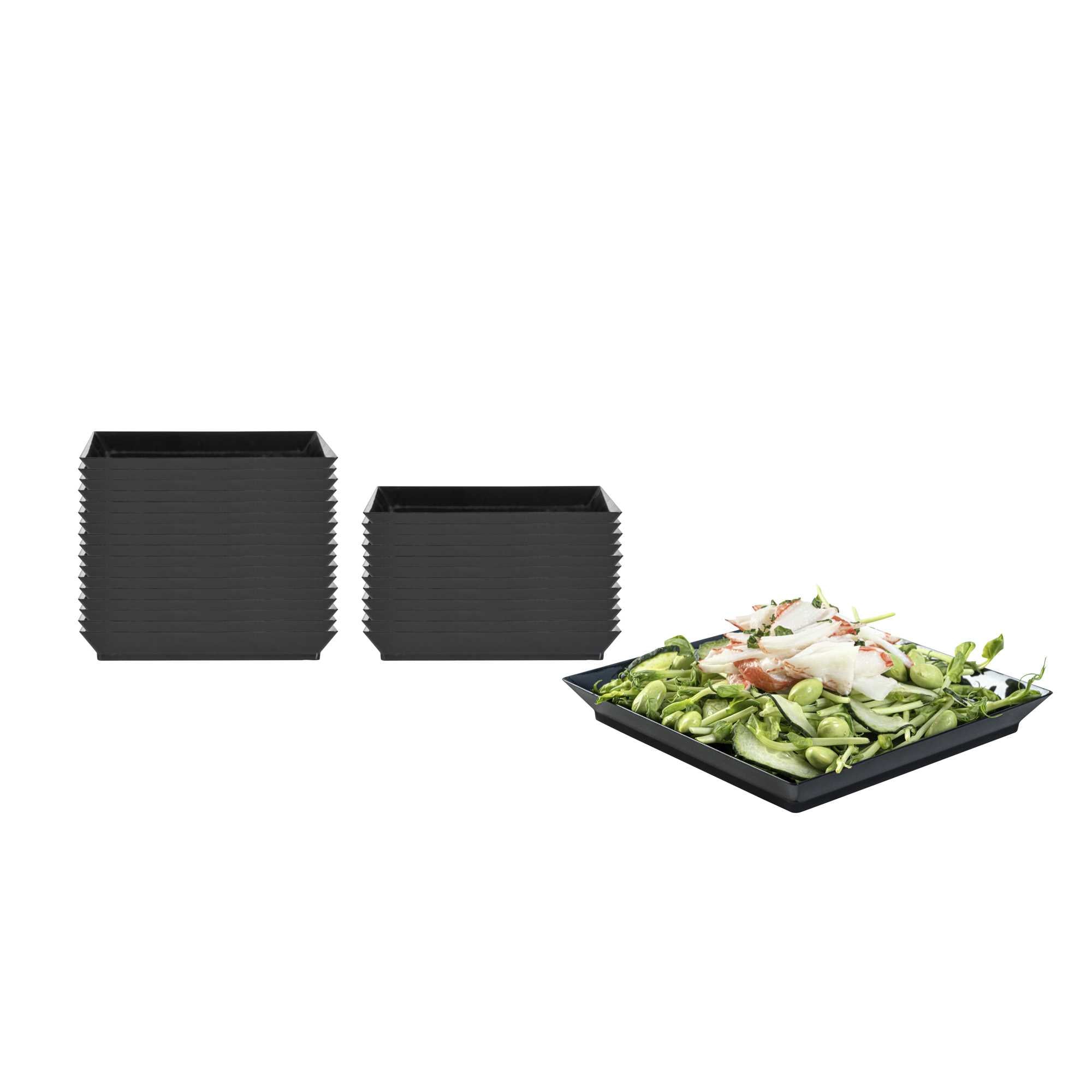restaurantware Mini Serve Square Black Plastic Medium Modern Plate - 5" x 5" - 100 count box