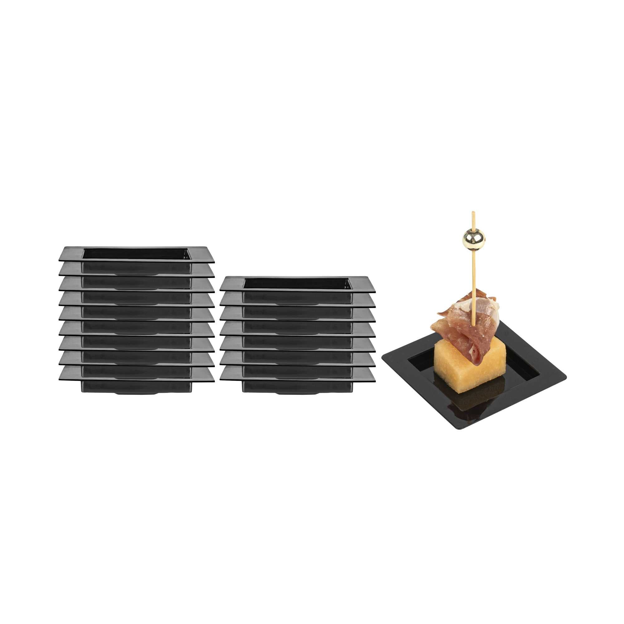restaurantware Mini Serve Square Black Plastic Mini Edge Plate - 2 3/4" x 2 3/4" - 100 count box