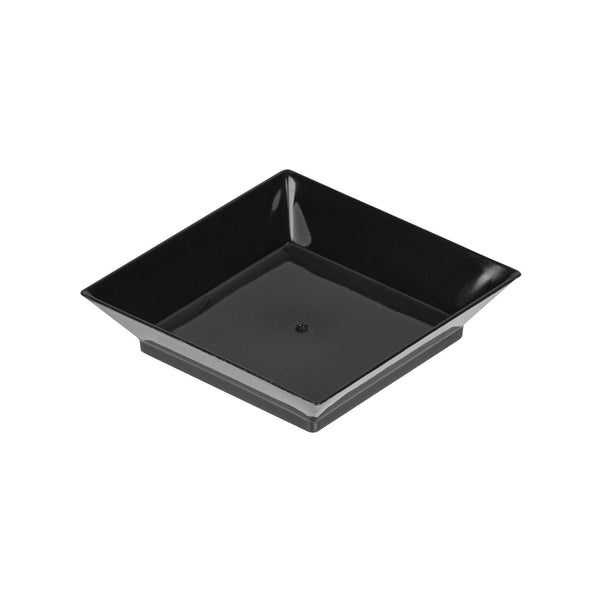 Restaurantware Mini Serve Square Black Plastic Mini Modern Plate - 2 1/2" X 2 1/2" X 1/2" - 100 Count Box