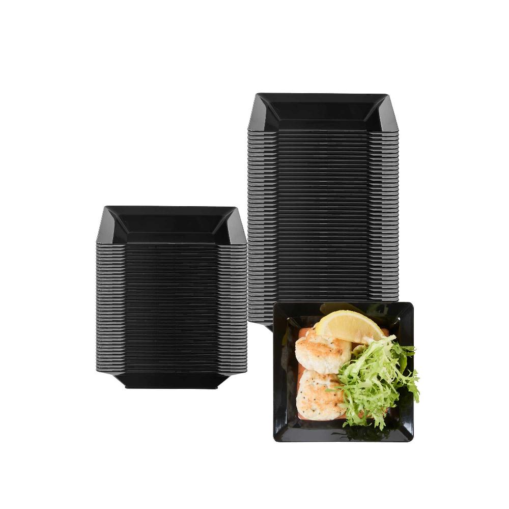 restaurantware Mini Serve Square Black Plastic Plate - 4 1/4" x 4 1/4" x 1/2" - 100 count box