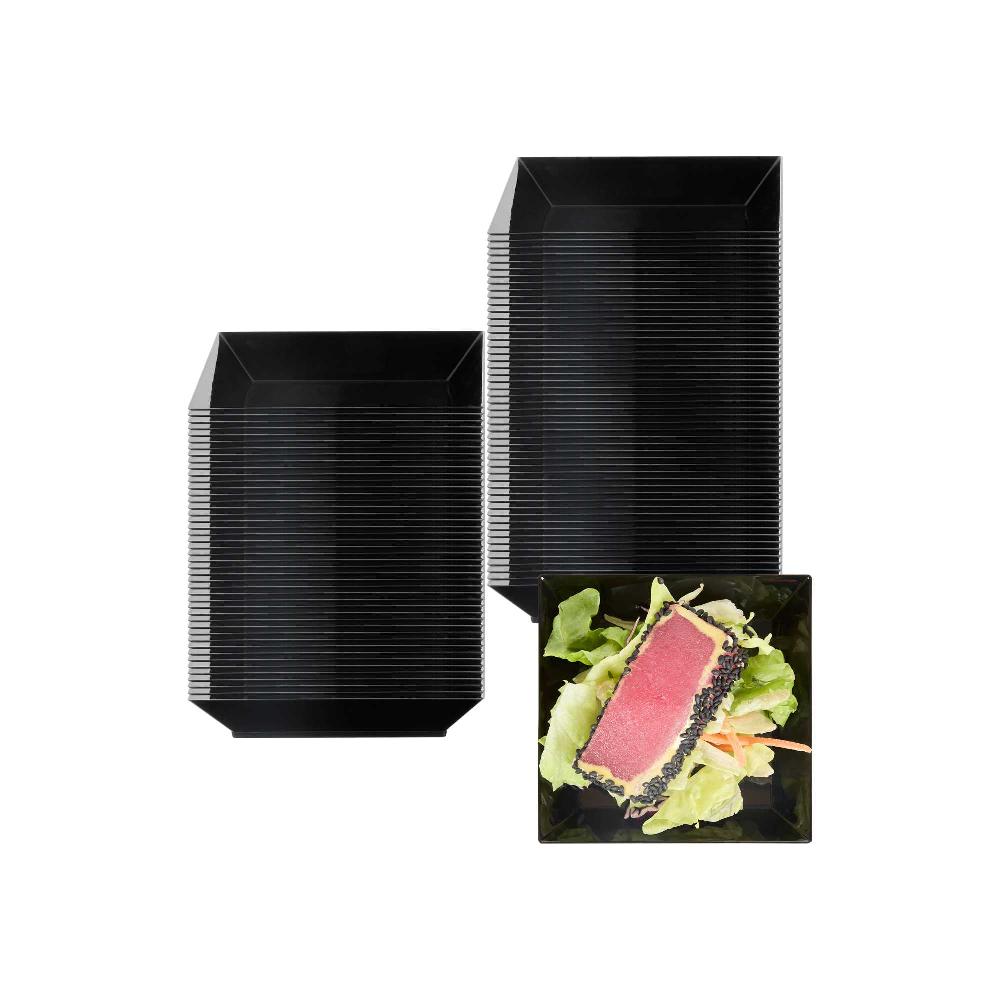 restaurantware Mini Serve Square Black Plastic Small Modern Plate - 4" x 4" x 1/2" - 100 count box