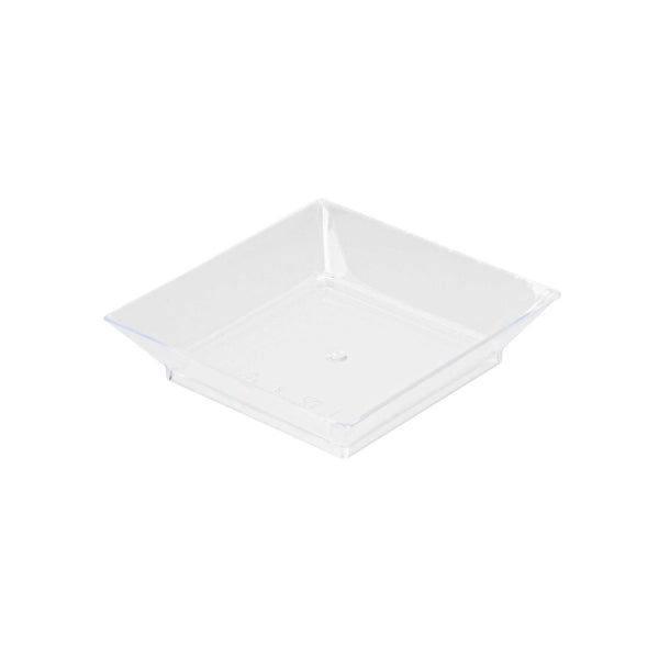Restaurantware Mini Serve Square Clear Plastic Mini Modern Plate - 2 1/2" X 2 1/2" X 1/2" - 100 Count Box