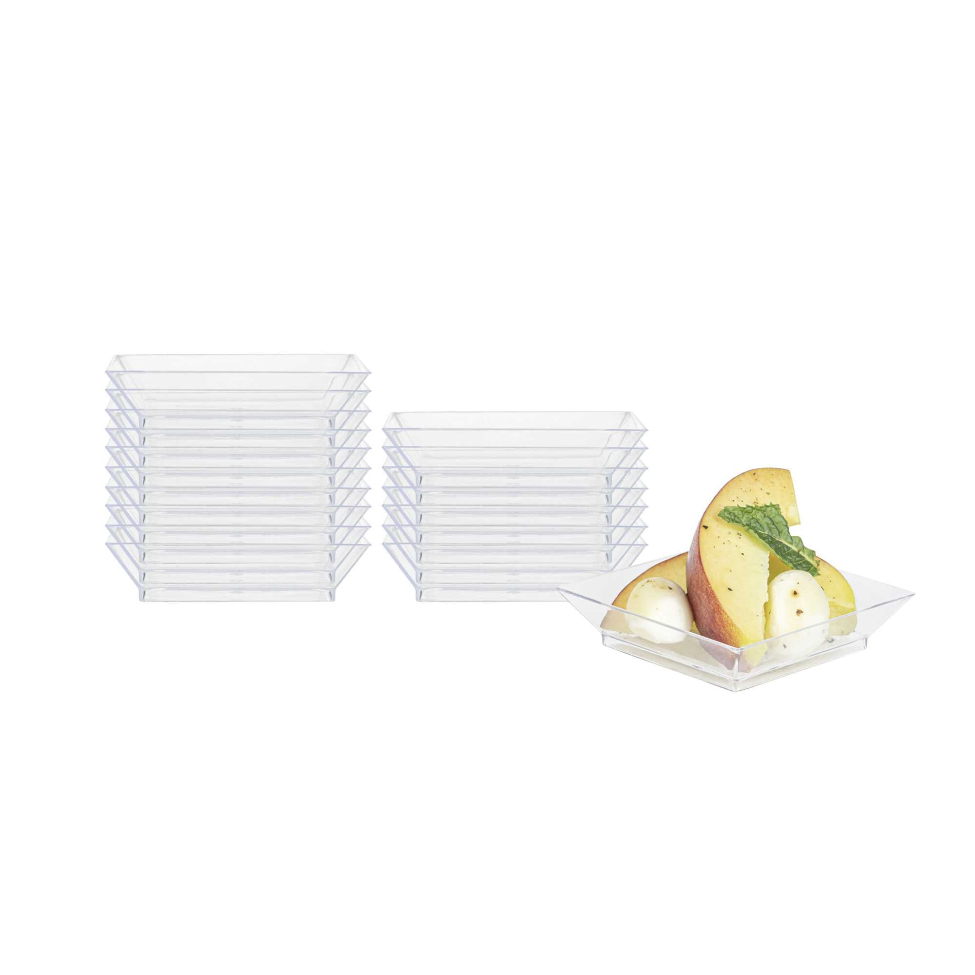 restaurantware Mini Serve Square Clear Plastic Mini Modern Plate - 2 1/2" x 2 1/2" x 1/2" - 100 count box