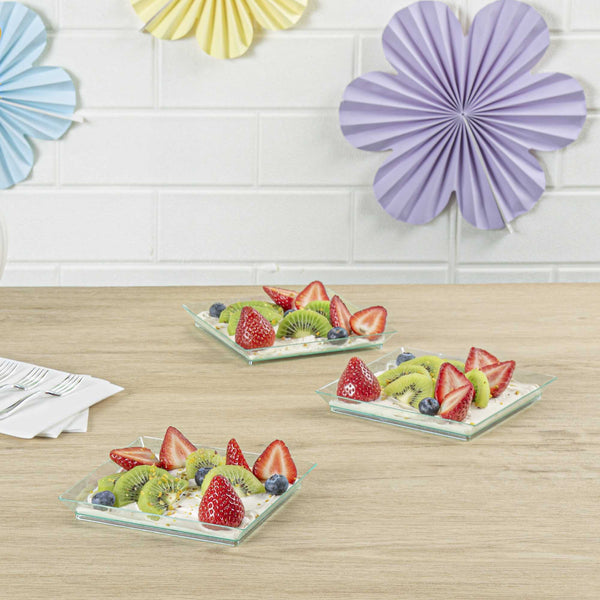 Restaurantware Mini Serve Square Seagreen Plastic Medium Modern Plate - 5" X 5" - 100 Count Box