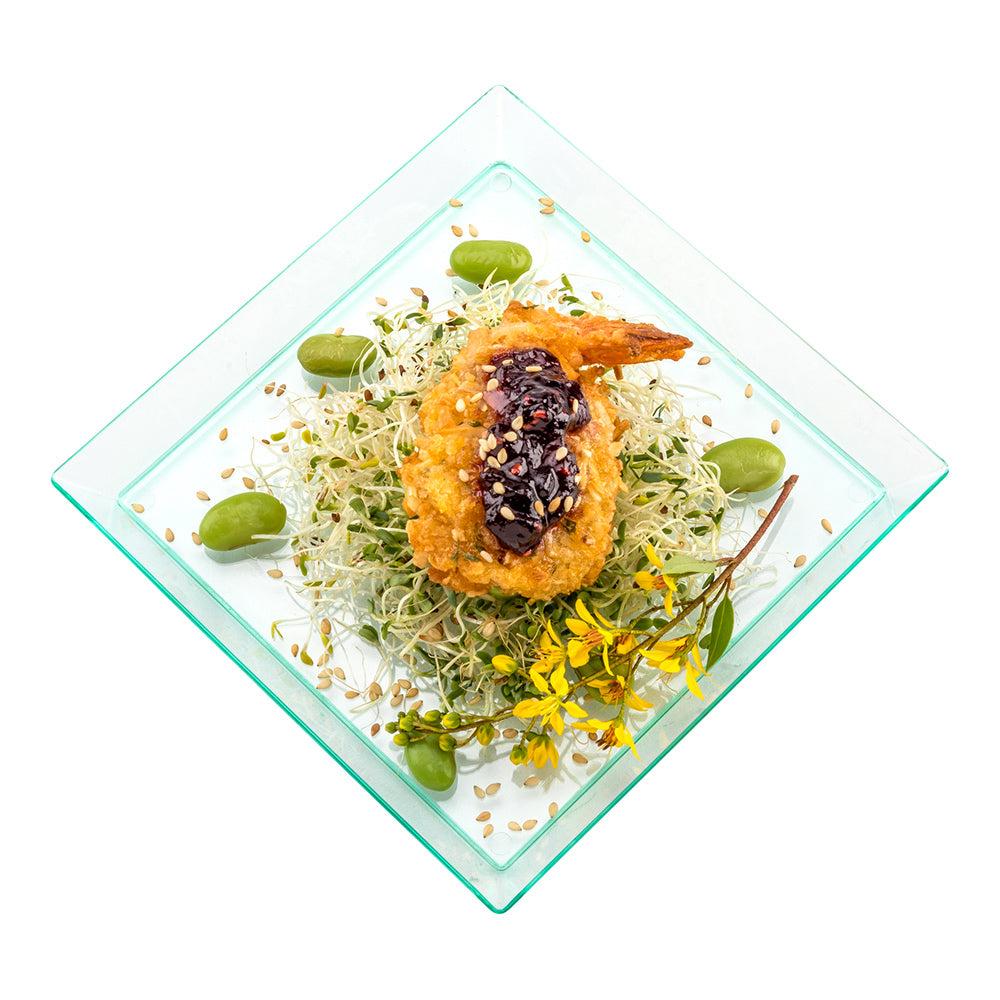 restaurantware Mini Serve Square Seagreen Plastic Medium Modern Plate - 5" x 5" - 100 count box