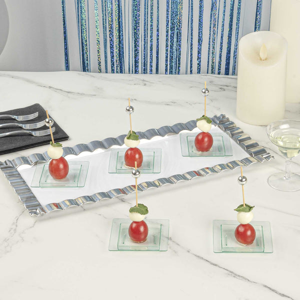 Restaurantware Mini Serve Square Seagreen Plastic Mini Edge Plate - 2 3/4" X 2 3/4" - 100 Count Box