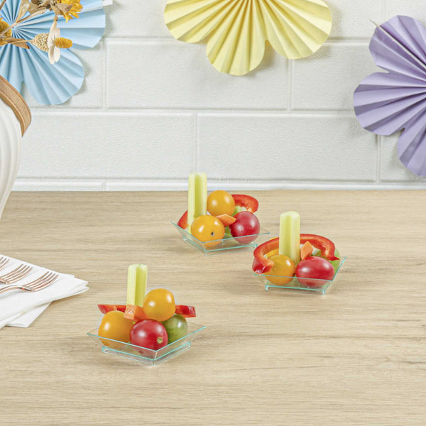 Restaurantware Mini Serve Square Seagreen Plastic Mini Modern Plate - 2 1/2" X 2 1/2" X 1/2" - 100 Count Box