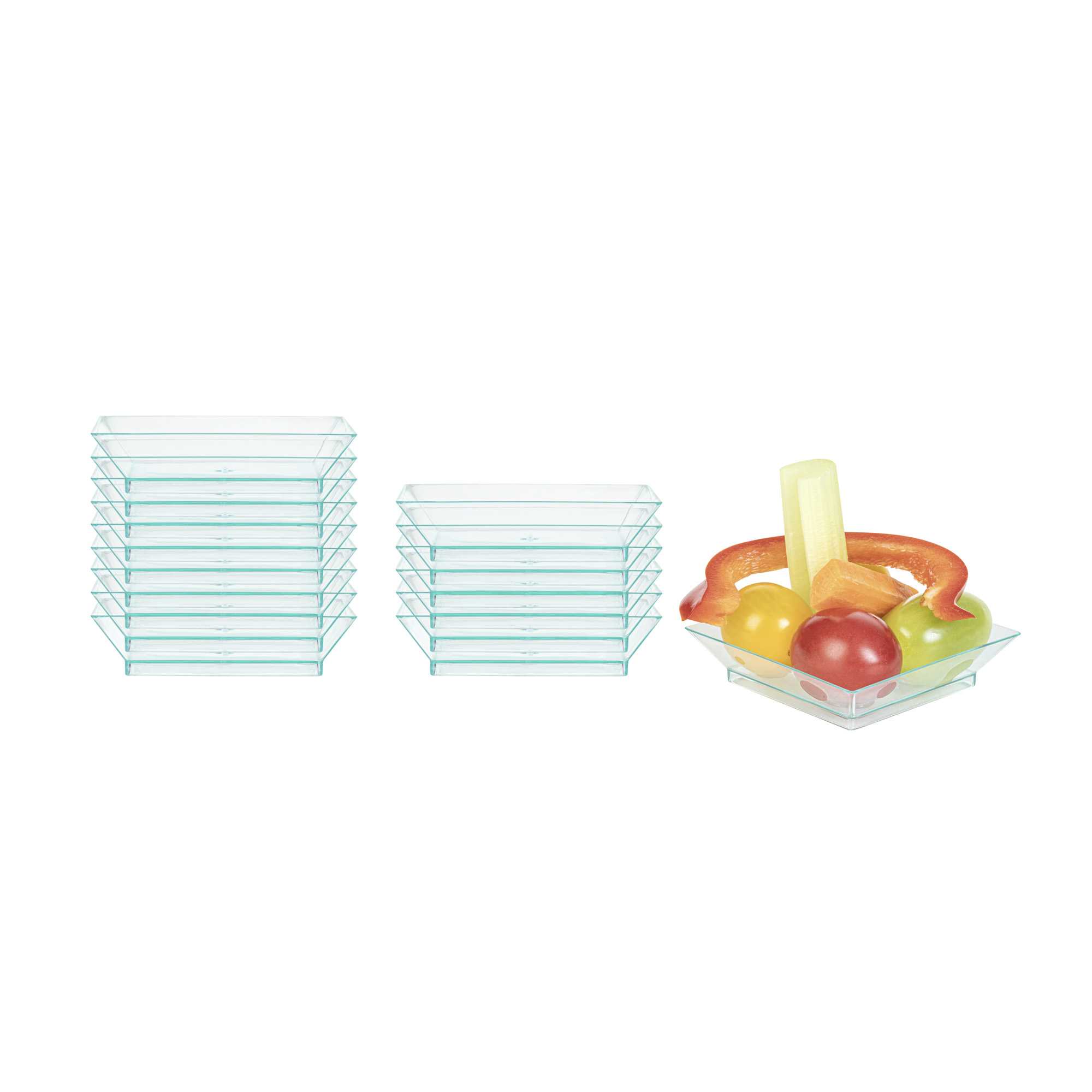 restaurantware Mini Serve Square Seagreen Plastic Mini Modern Plate - 2 1/2" x 2 1/2" x 1/2" - 100 count box