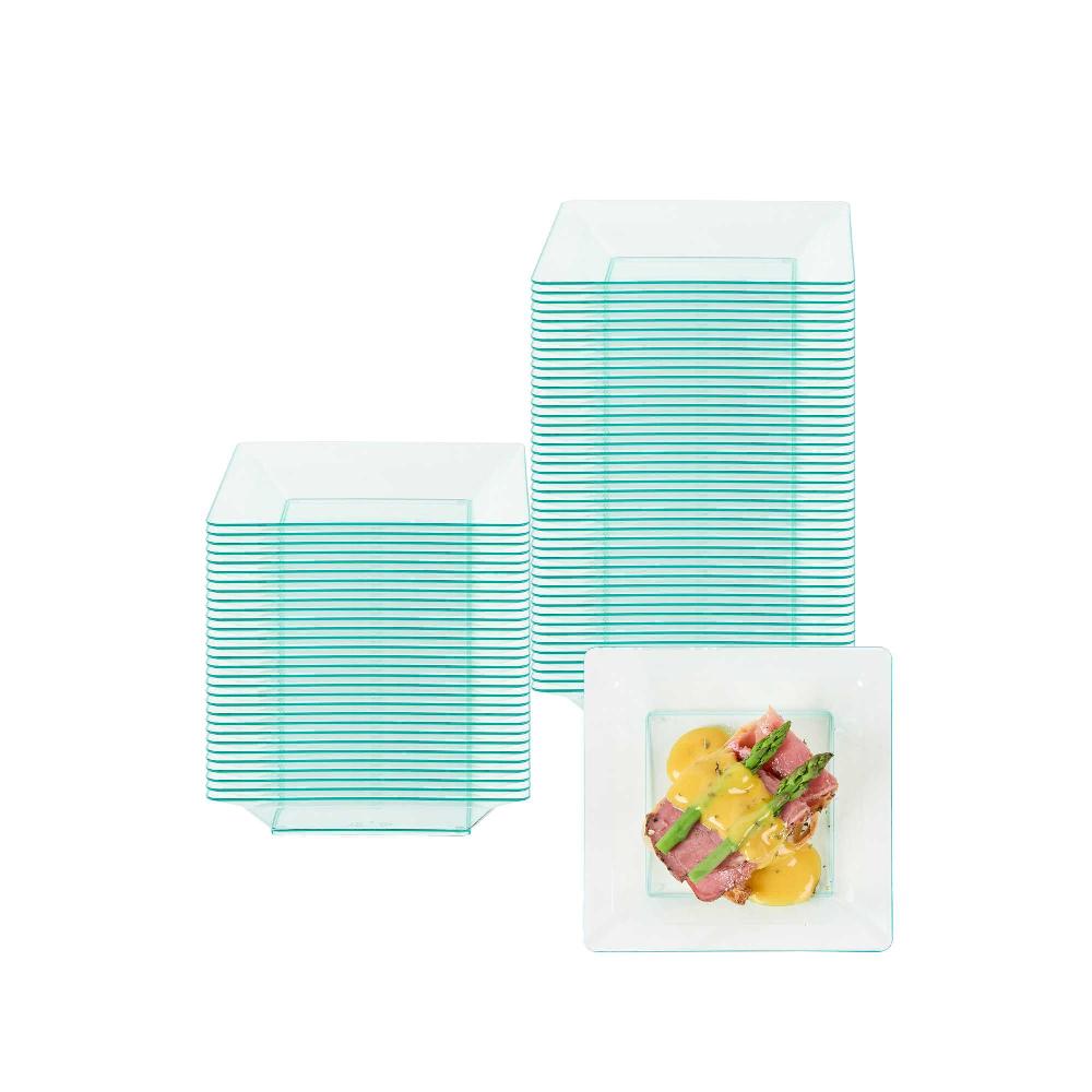 restaurantware Mini Serve Square Seagreen Plastic Plate - 4 1/4" x 4 1/4" x 1/2" - 100 count box