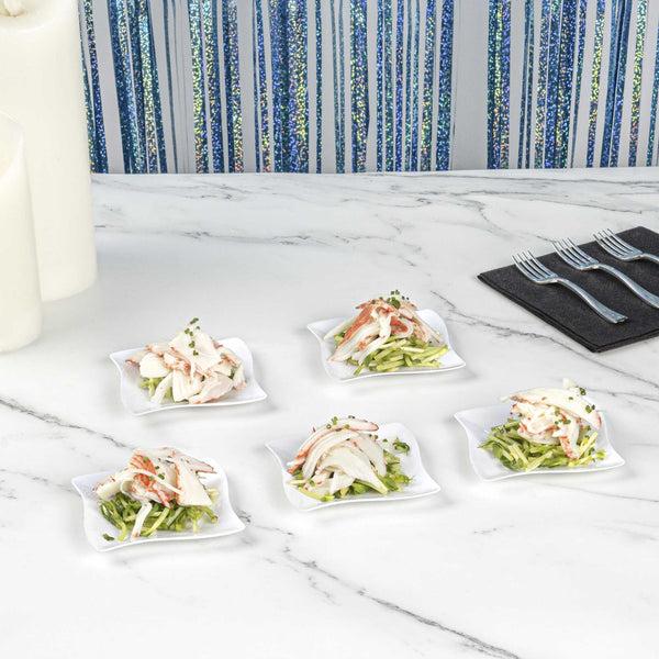 Restaurantware Mini Serve Square White Plastic Aqua Plate - 3" X 3" - 100 Count Box