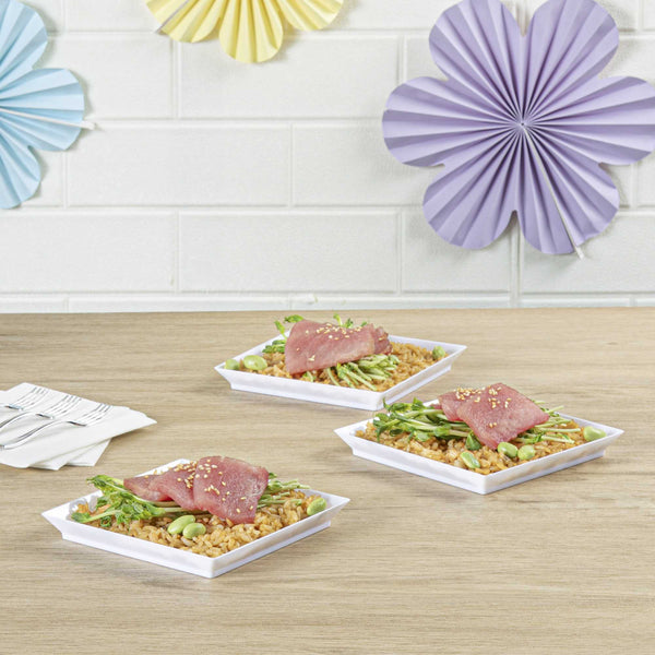 Restaurantware Mini Serve Square White Plastic Medium Modern Plate - 5" X 5" - 100 Count Box